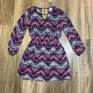 Xhilaration Pink Chevron Long Sleeve Dress - M